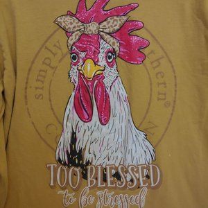 Simply Southern gold long sleeve Too Blessed to be Stressed tshirt youth large